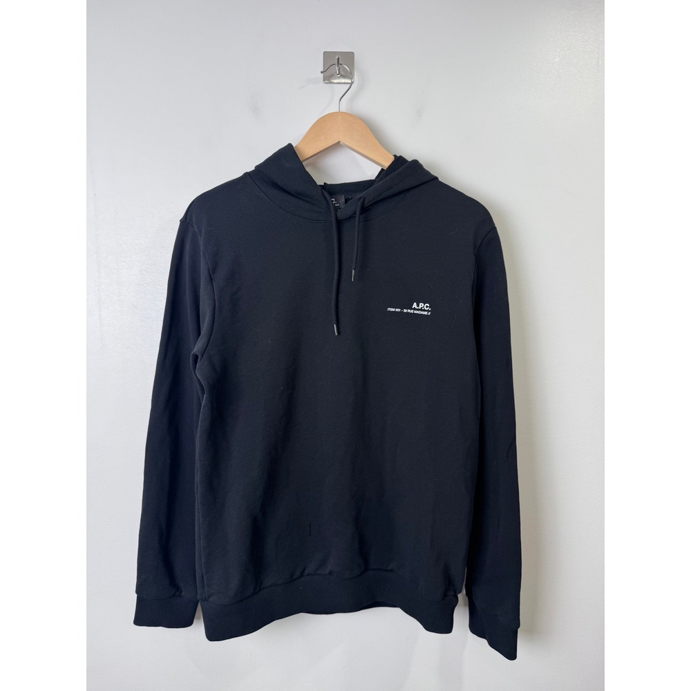 A.P.C. Item Logo Print Cotton Hoodie Black Men Size Medium